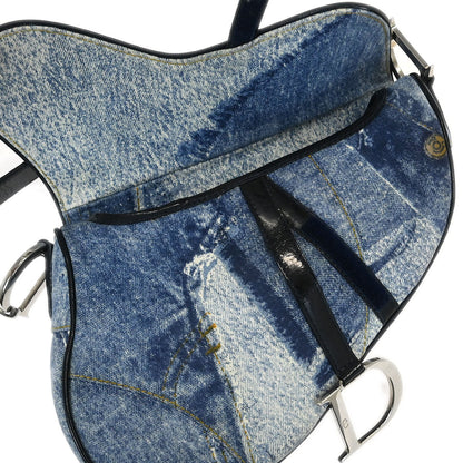 Christian Dior Blue Denim Print Saddle Handbag