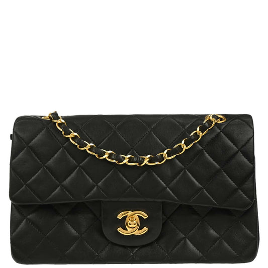 Chanel 1996-1997 Black Lambskin Small Classic Double Flap Shoulder Bag