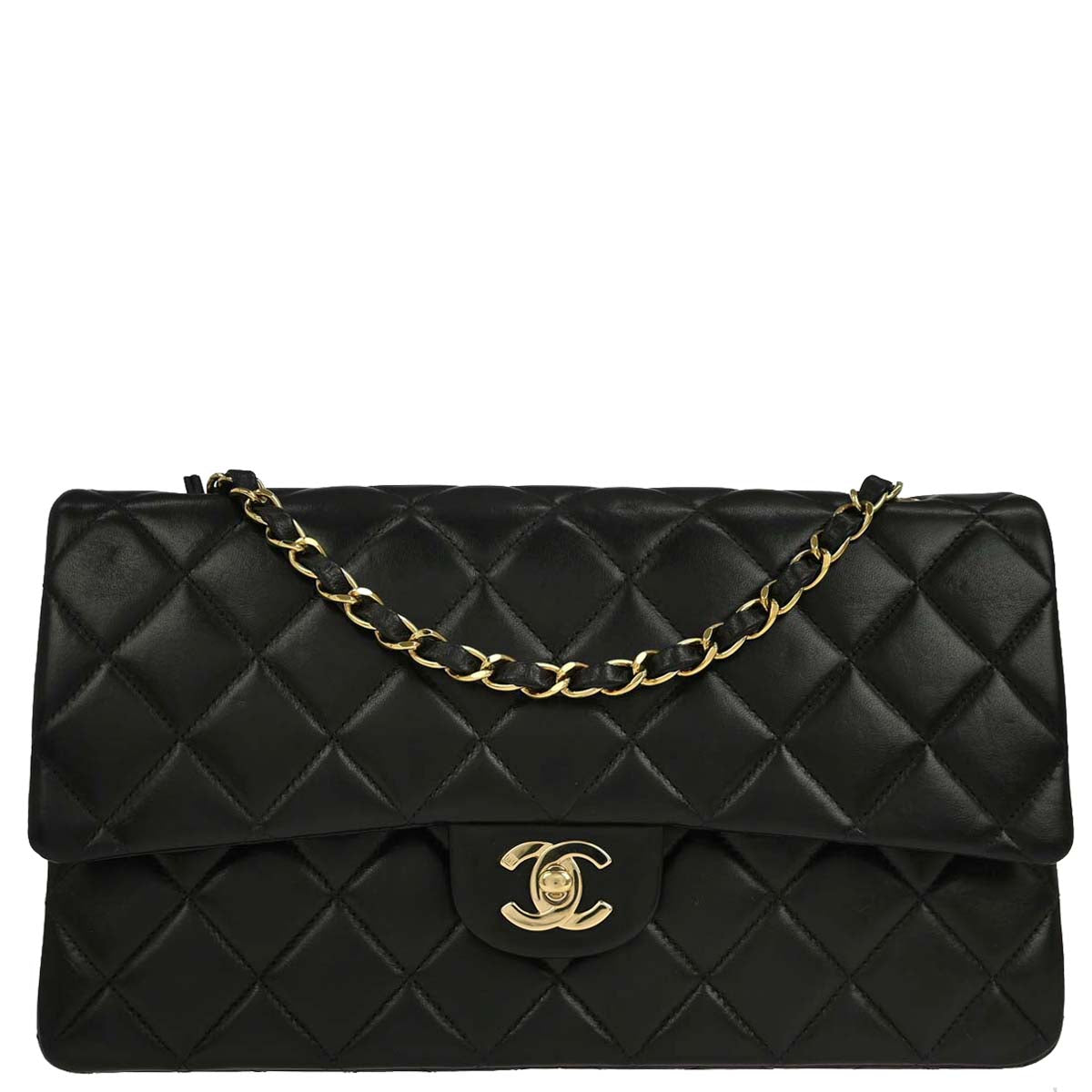 Chanel 2000-2001 Black Lambskin Medium Classic Double Flap Shoulder Bag