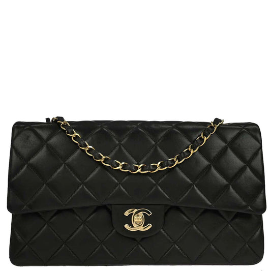 Chanel 2000-2001 Black Lambskin Medium Classic Double Flap Shoulder Bag
