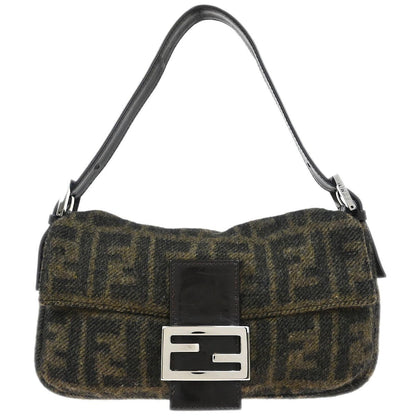 Fendi Brown Wool Baguette Handbag