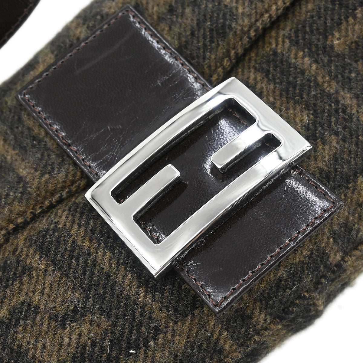 Fendi Brown Wool Baguette Handbag