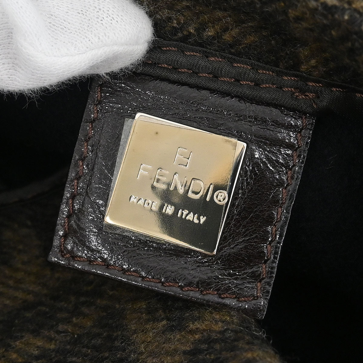 Fendi Brown Wool Baguette Handbag