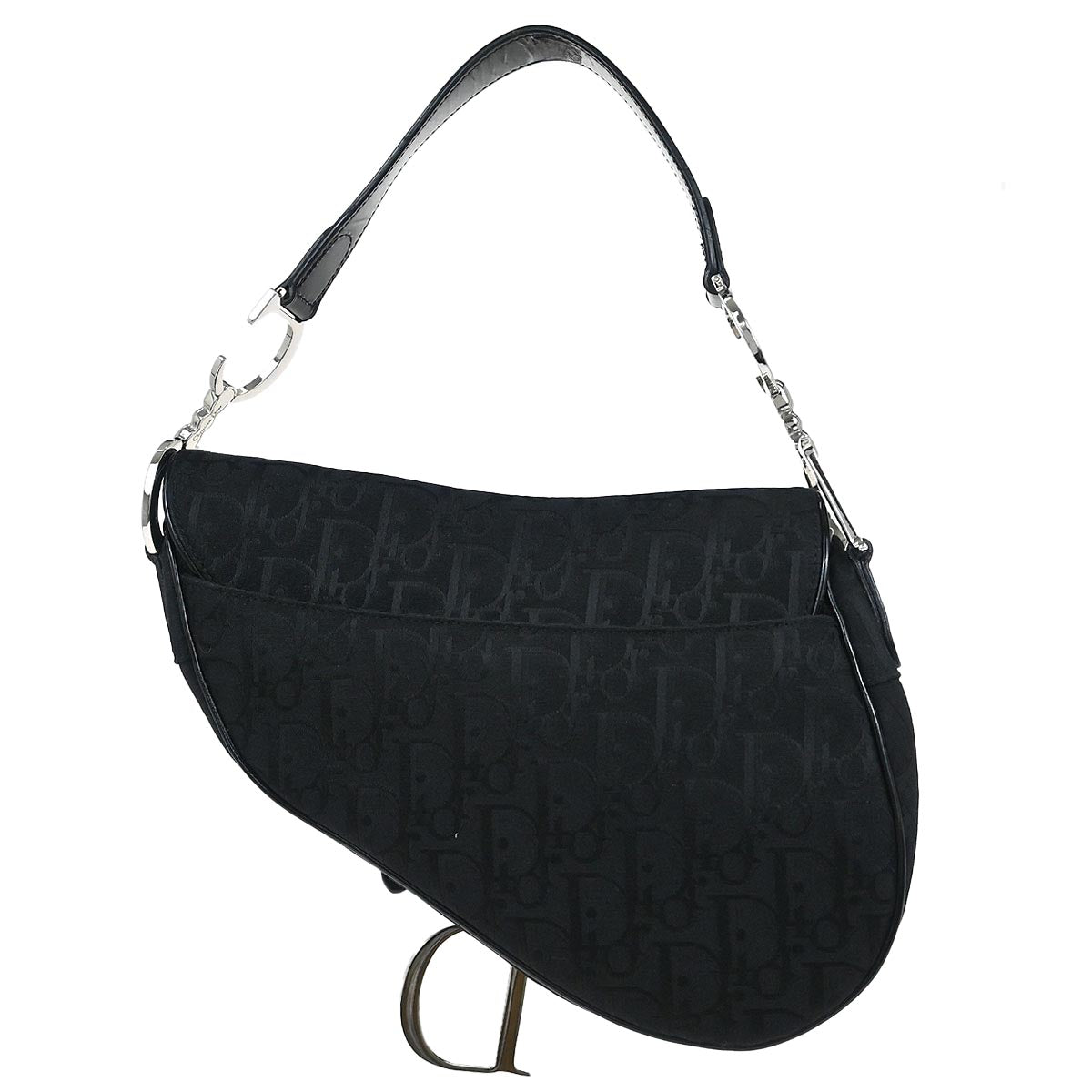 Christian Dior Black Canvas Trotter Saddle Handbag