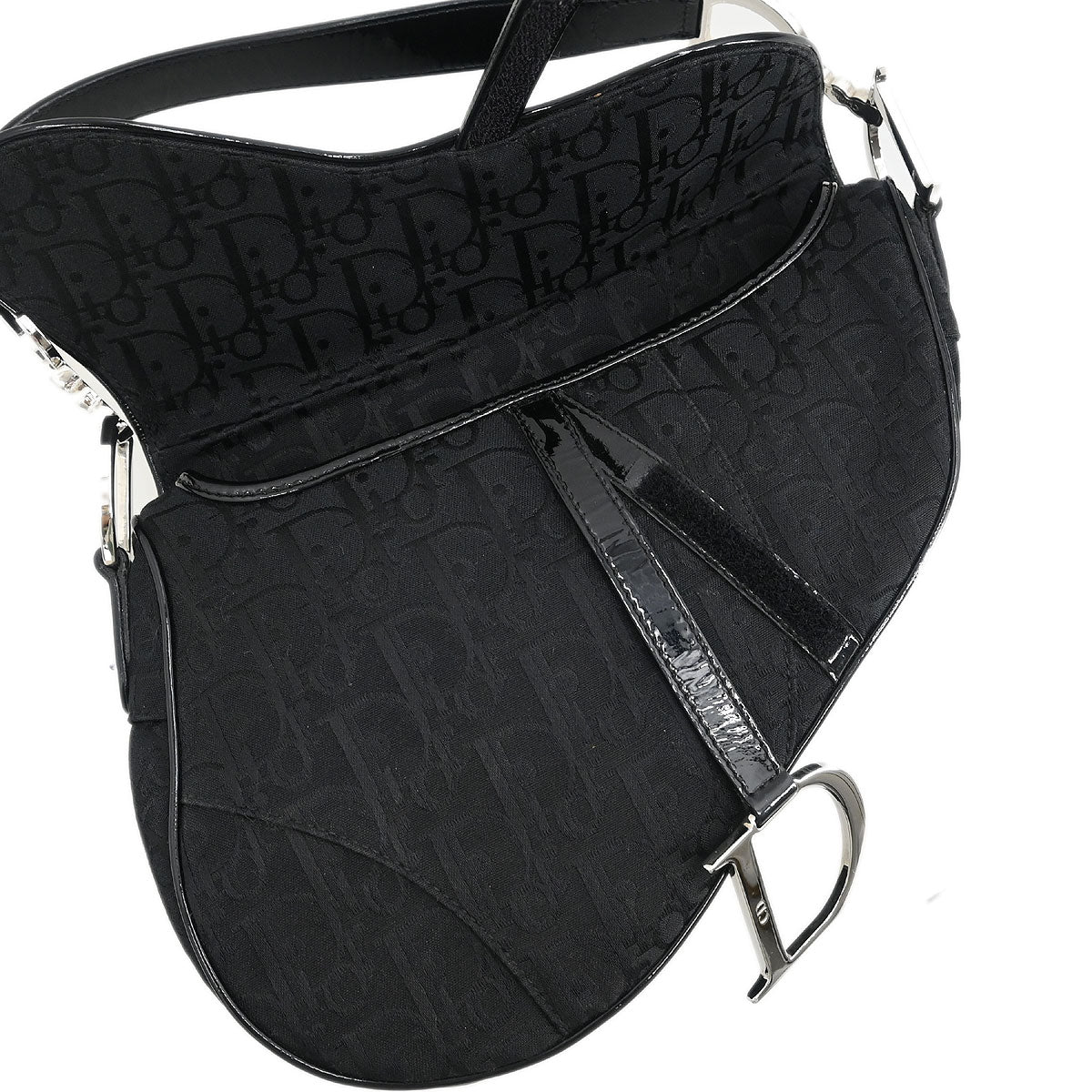 Christian Dior Black Canvas Trotter Saddle Handbag