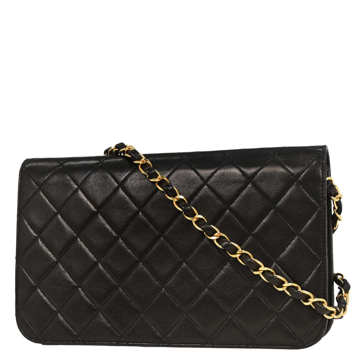 Chanel 1994-1996 Black Lambskin Pushlock Small Full Flap Shoulder Bag