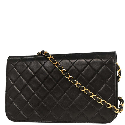 Chanel 1994-1996 Black Lambskin Pushlock Small Full Flap Shoulder Bag