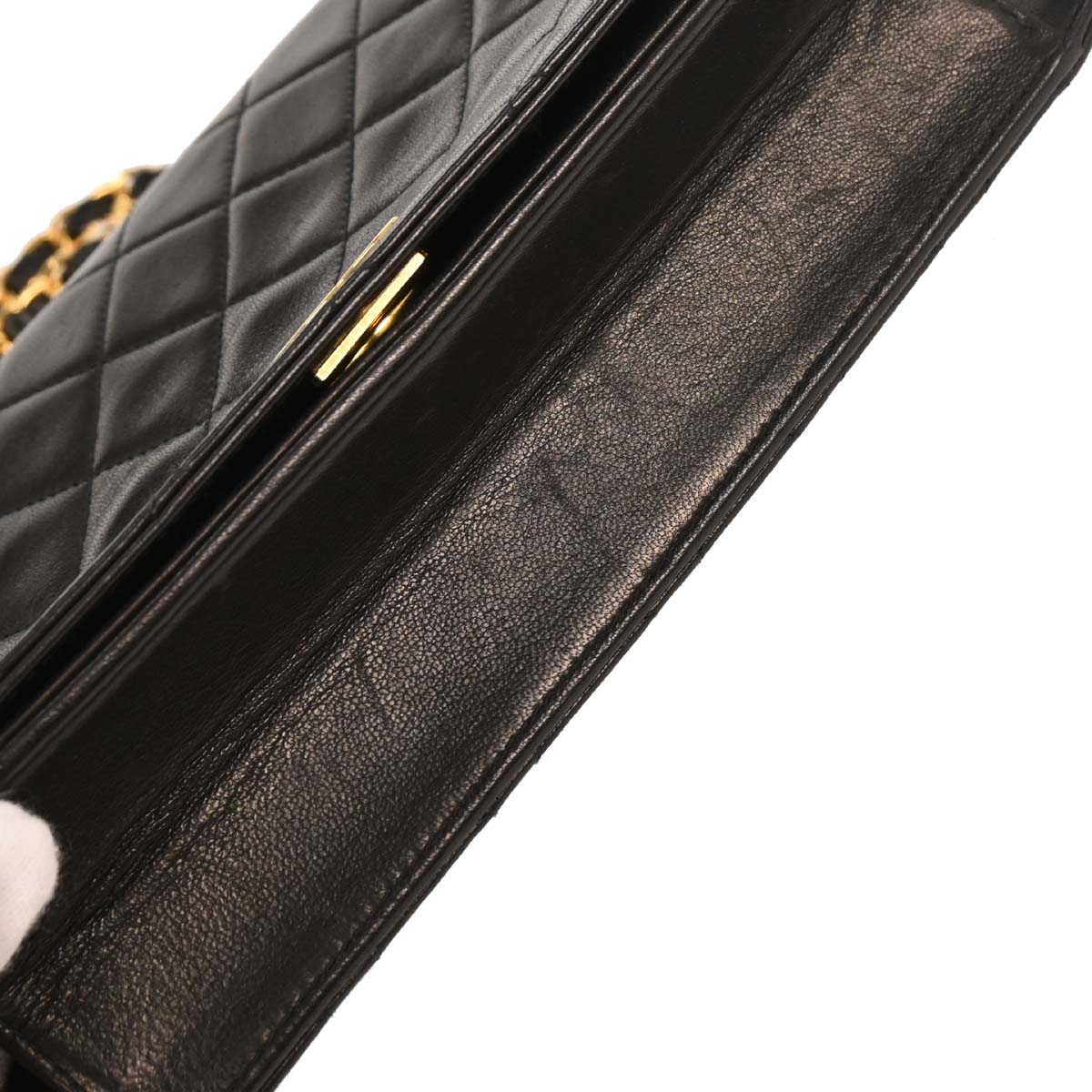 Chanel 1994-1996 Black Lambskin Pushlock Small Full Flap Shoulder Bag