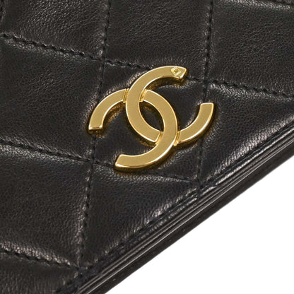 Chanel 1994-1996 Black Lambskin Pushlock Small Full Flap Shoulder Bag