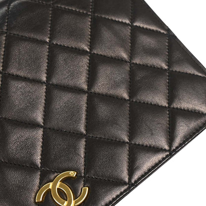 Chanel 1994-1996 Black Lambskin Pushlock Small Full Flap Shoulder Bag