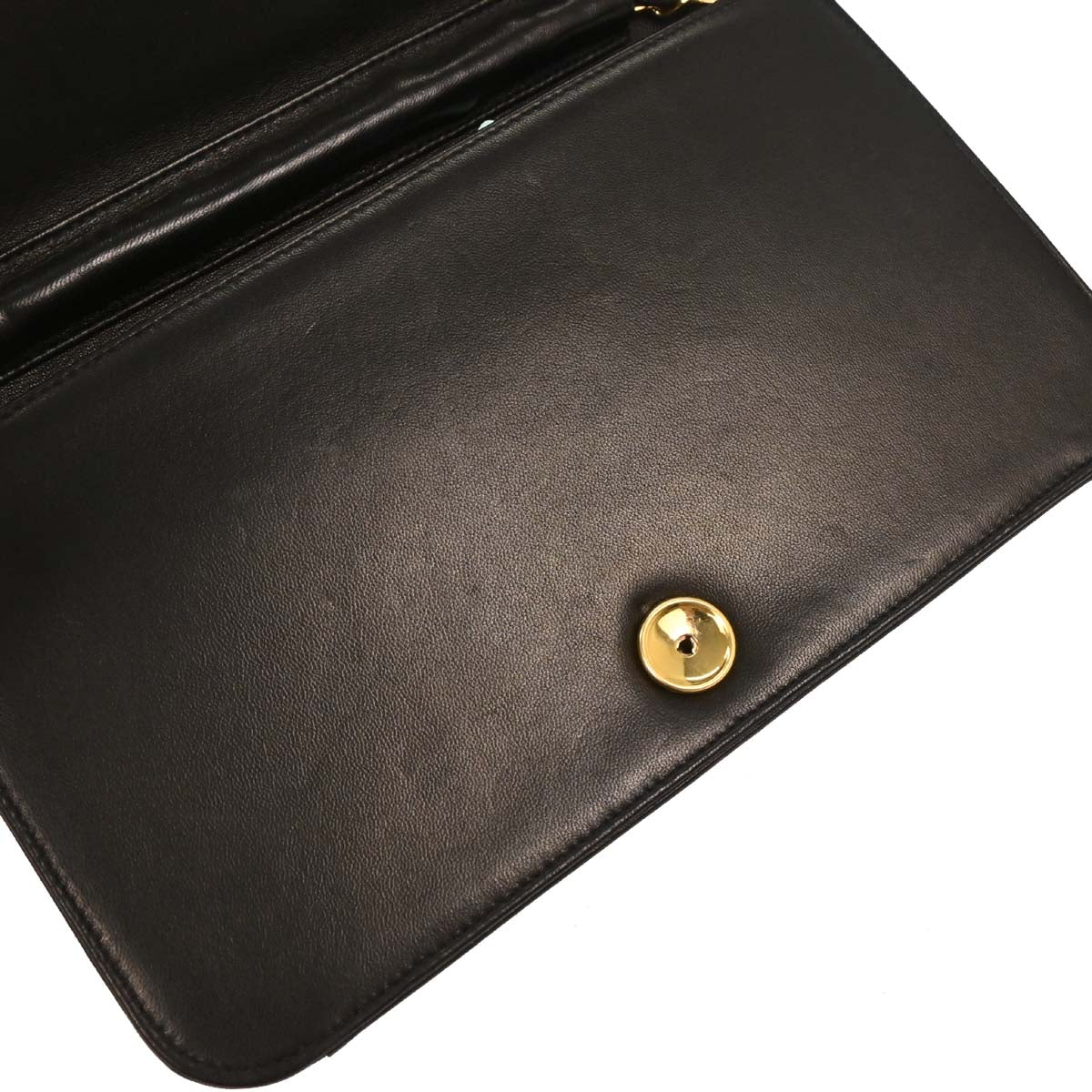 Chanel 1994-1996 Black Lambskin Pushlock Small Full Flap Shoulder Bag