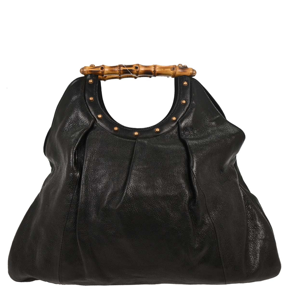 Gucci Black Bamboo Leather Hobo Handbag