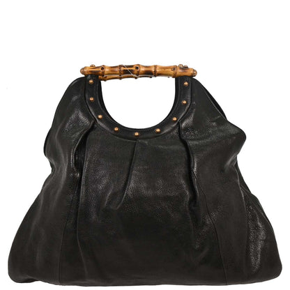 Gucci Black Bamboo Leather Hobo Handbag