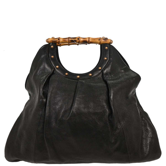 Gucci Black Bamboo Leather Hobo Handbag