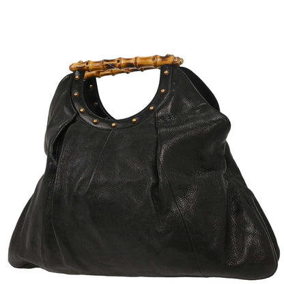 Gucci Black Bamboo Leather Hobo Handbag