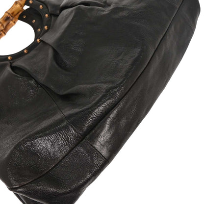 Gucci Black Bamboo Leather Hobo Handbag