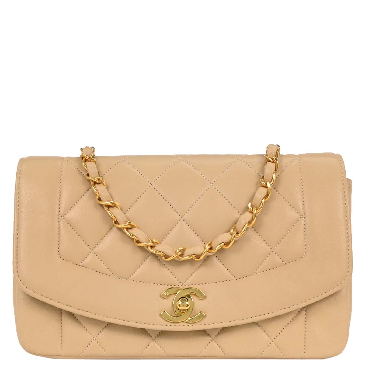 Chanel Beige Lambskin Small Diana Shoulder Bag