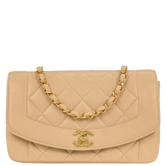Chanel Beige Lambskin Small Diana Shoulder Bag