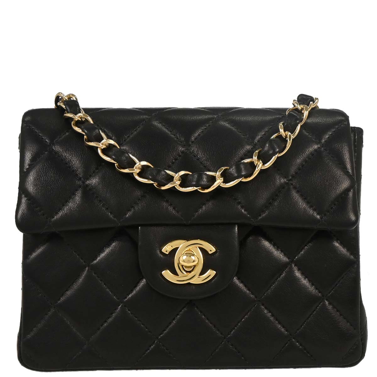 Chanel 2003-2004 Black Lambskin Mini Classic Square Flap Shoulder Bag