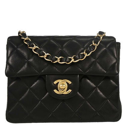 Chanel 2003-2004 Black Lambskin Mini Classic Square Flap Shoulder Bag