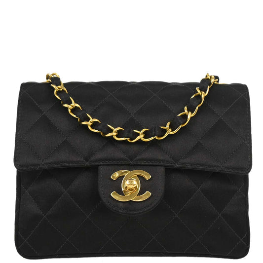 Chanel Black Satin Mini Classic Square Flap Shoulder Bag