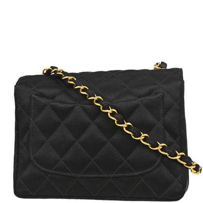 Chanel Black Satin Mini Classic Square Flap Shoulder Bag