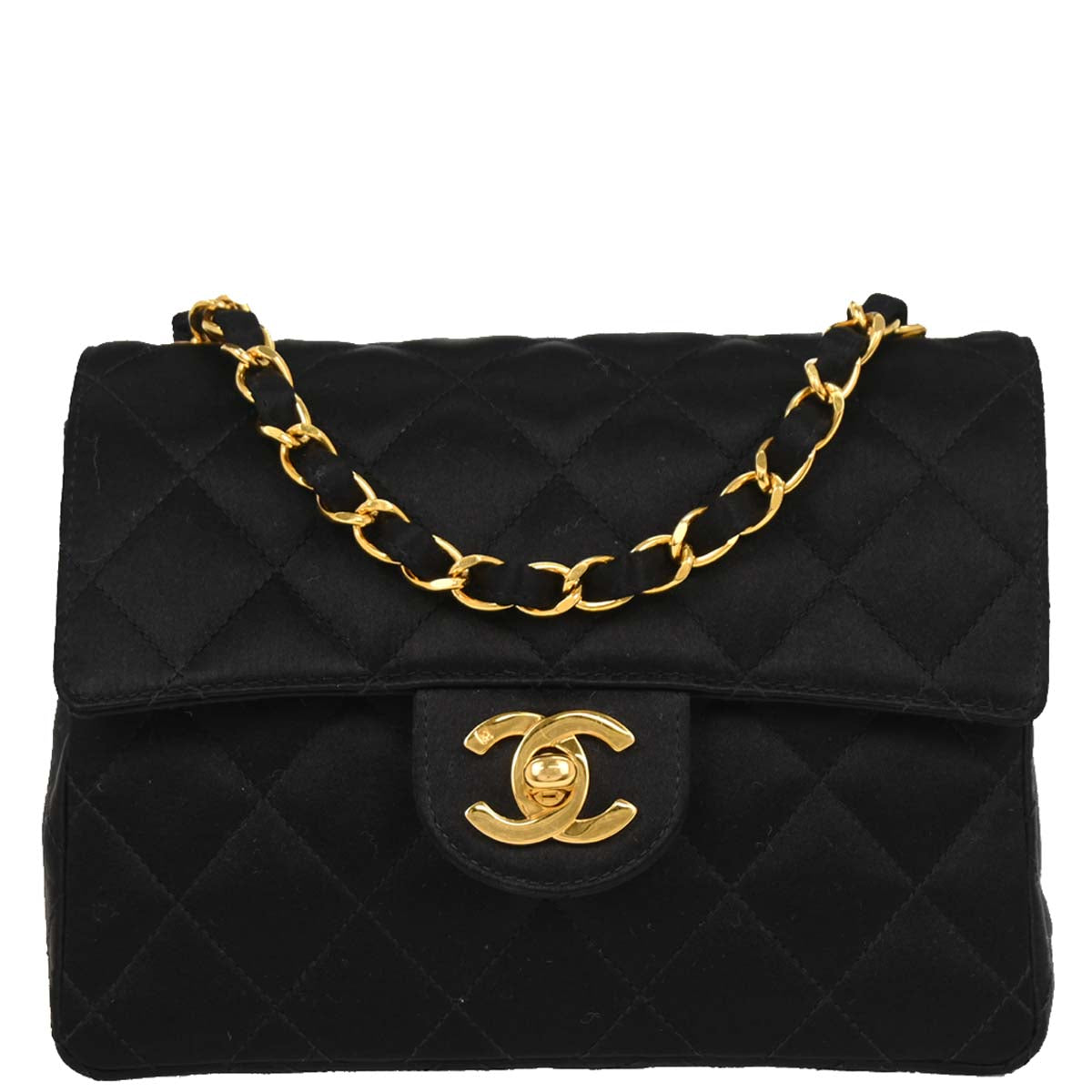 Chanel Black Satin Mini Classic Square Flap Shoulder Bag