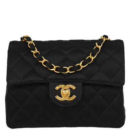 Chanel Black Satin Mini Classic Square Flap Shoulder Bag