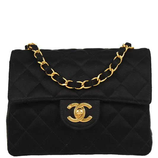 Chanel Black Satin Mini Classic Square Flap Shoulder Bag