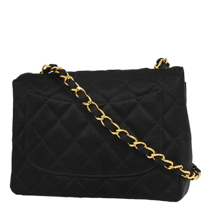 Chanel Black Satin Mini Classic Square Flap Shoulder Bag