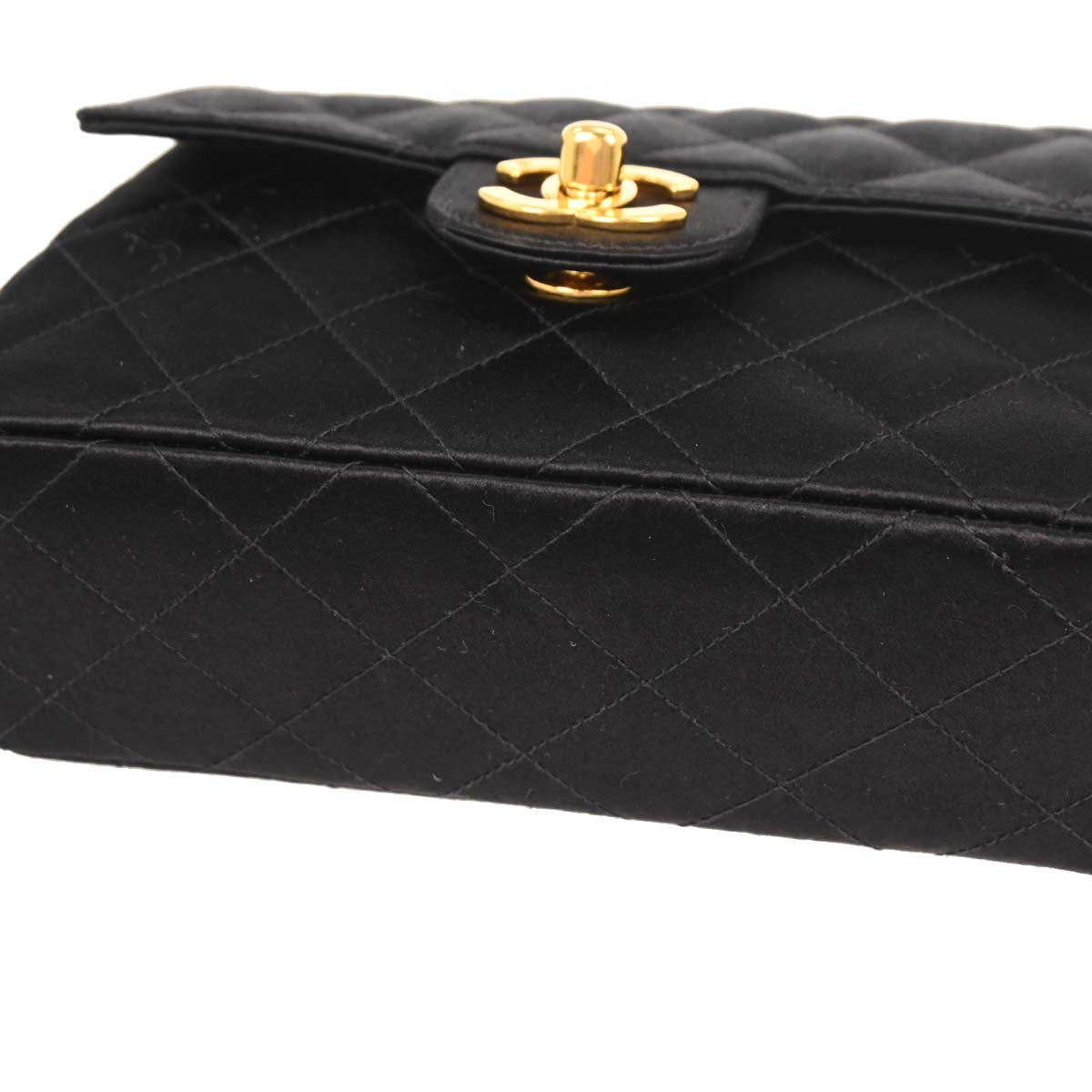 Chanel Black Satin Mini Classic Square Flap Shoulder Bag