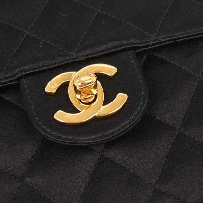 Chanel Black Satin Mini Classic Square Flap Shoulder Bag