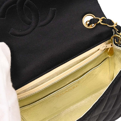 Chanel Black Satin Mini Classic Square Flap Shoulder Bag