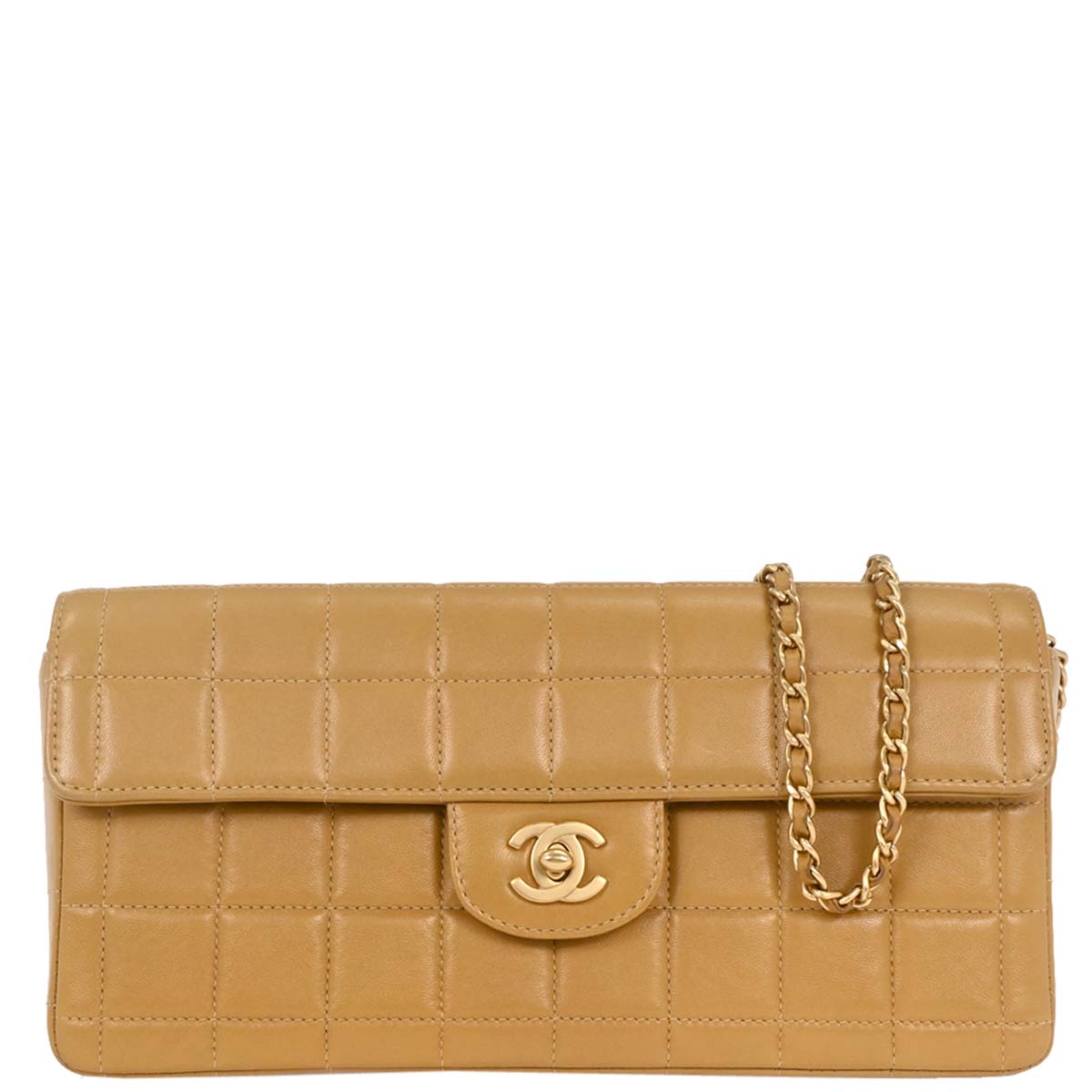 Chanel Beige Lambskin East West Choco Bar Shoulder Bag
