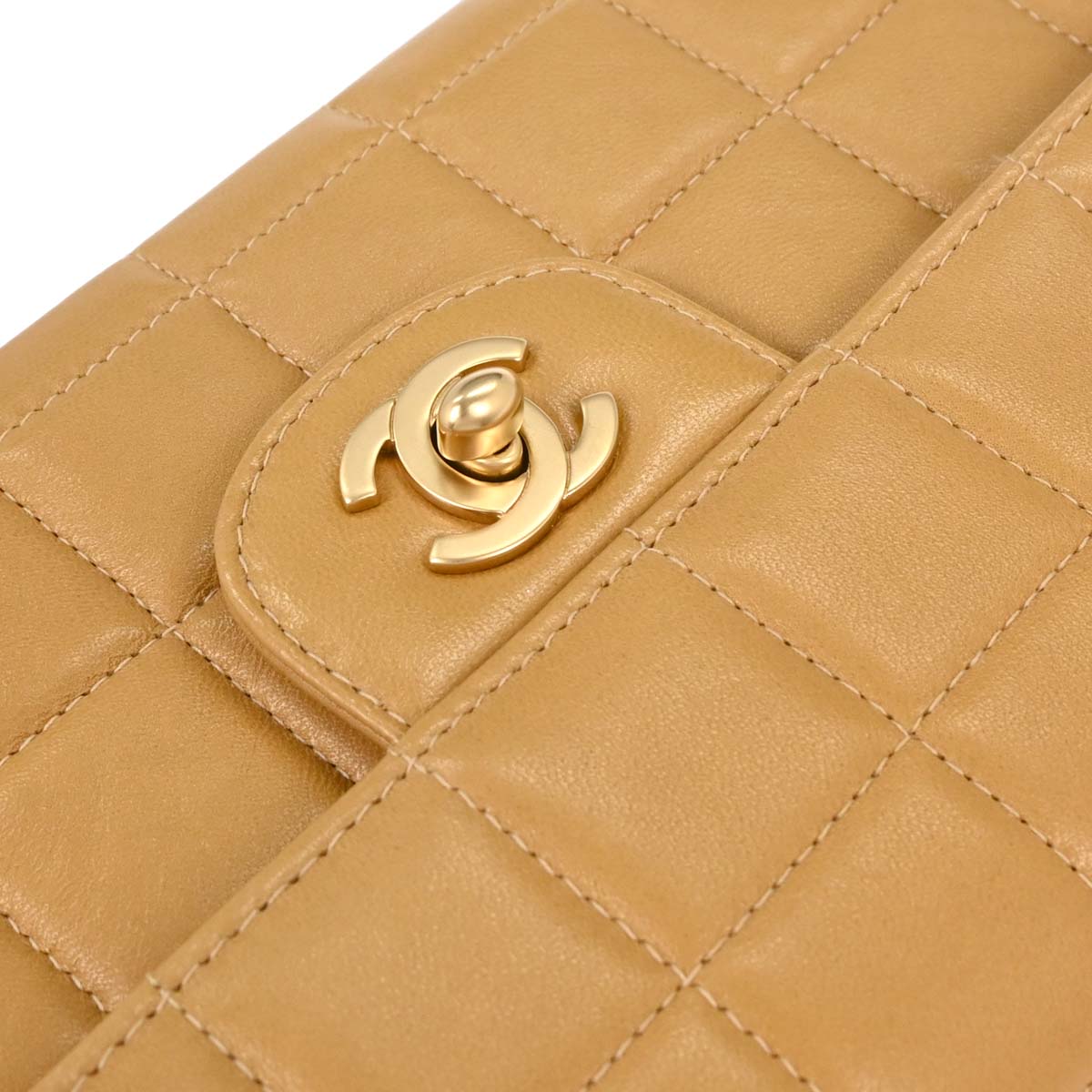 Chanel Beige Lambskin East West Choco Bar Shoulder Bag