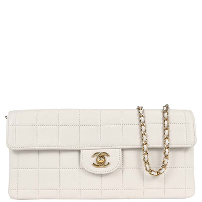Chanel 2002-2003 White Lambskin East West Choco Bar Shoulder Bag