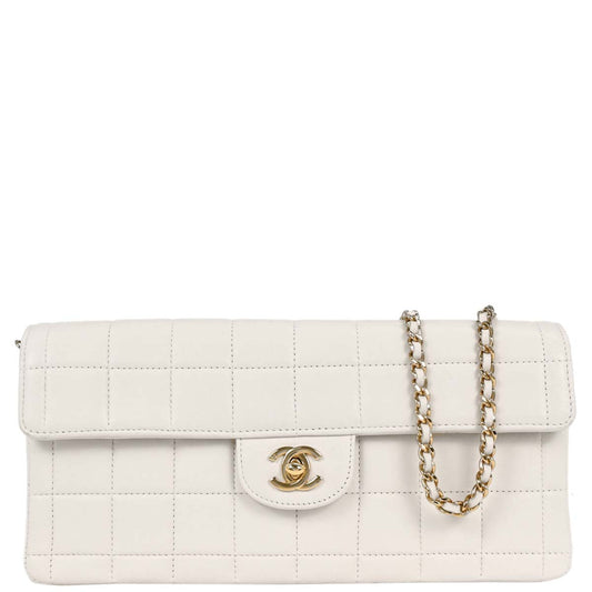 Chanel 2002-2003 White Lambskin East West Choco Bar Shoulder Bag