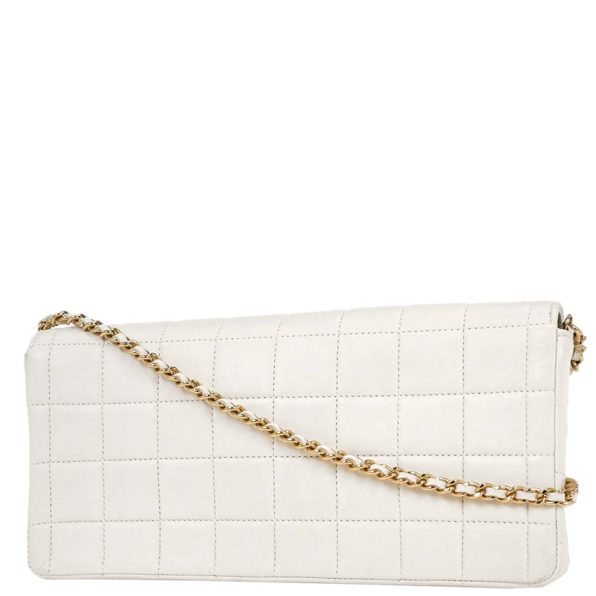 Chanel 2002-2003 White Lambskin East West Choco Bar Shoulder Bag