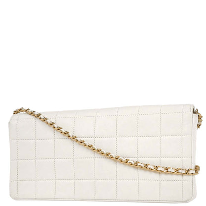 Chanel 2002-2003 White Lambskin East West Choco Bar Shoulder Bag