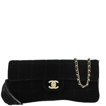 Chanel Black Velvet East West Choco Bar Shoulder Bag