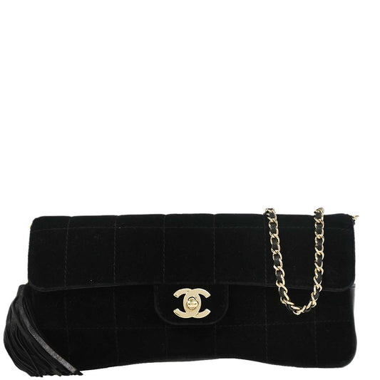 Chanel Black Velvet East West Choco Bar Shoulder Bag