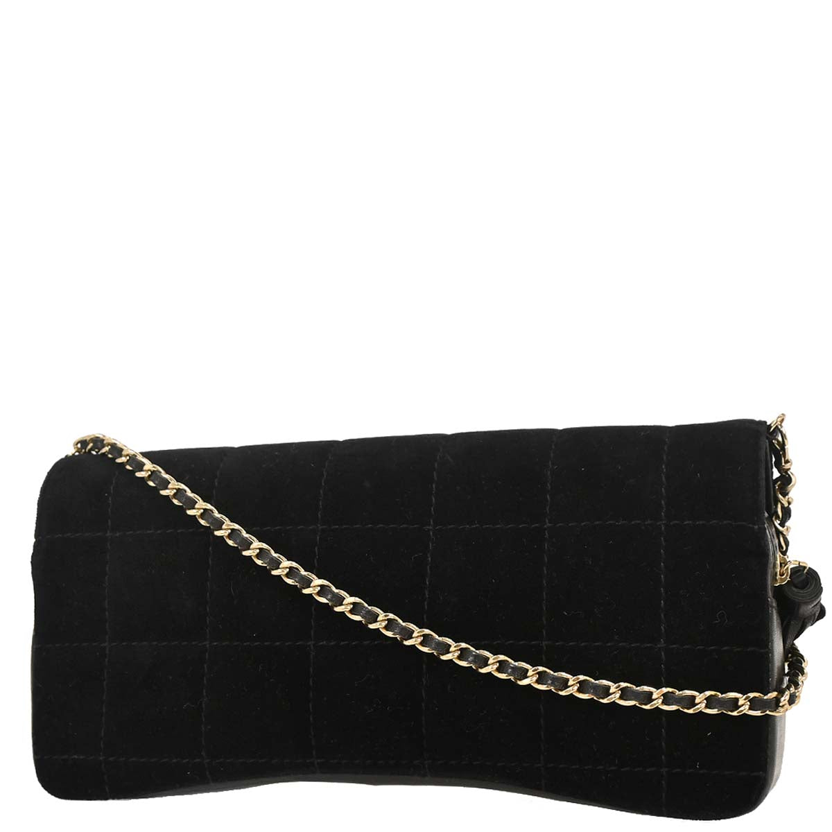 Chanel Black Velvet East West Choco Bar Shoulder Bag