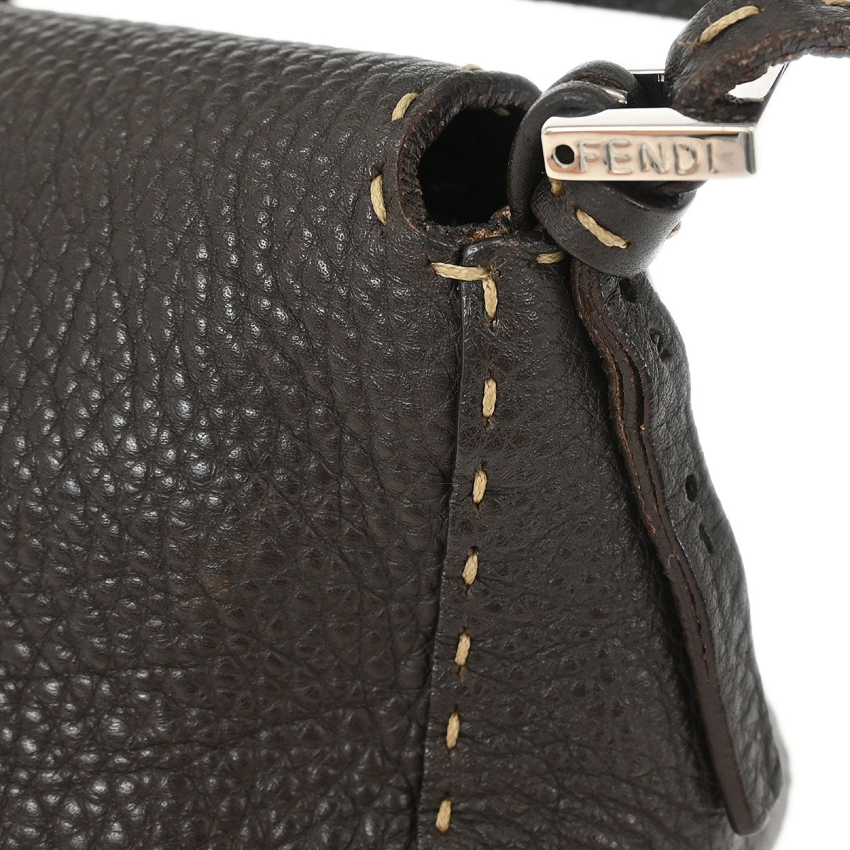 Fendi Dark Brown Leather Stitch Handbag