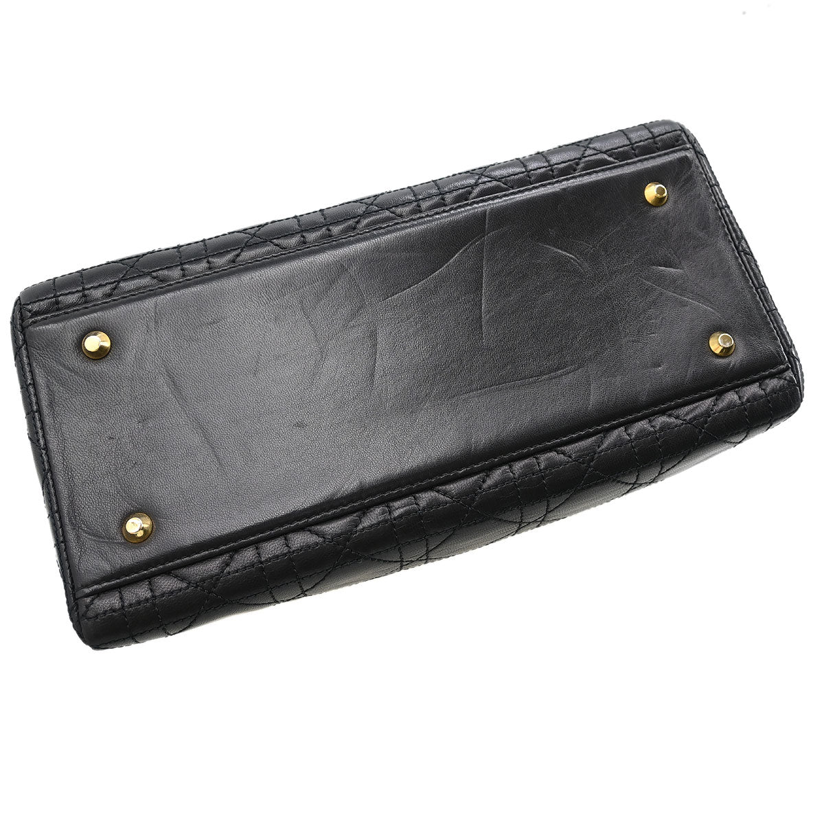 Christian Dior Black Lambskin Medium Lady Dior Cannage 2way Shoulder Handbag