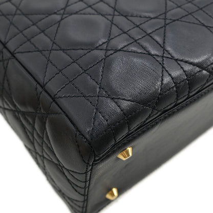 Christian Dior Black Lambskin Medium Lady Dior Cannage 2way Shoulder Handbag