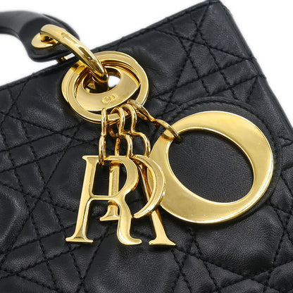 Christian Dior Black Lambskin Medium Lady Dior Cannage 2way Shoulder Handbag
