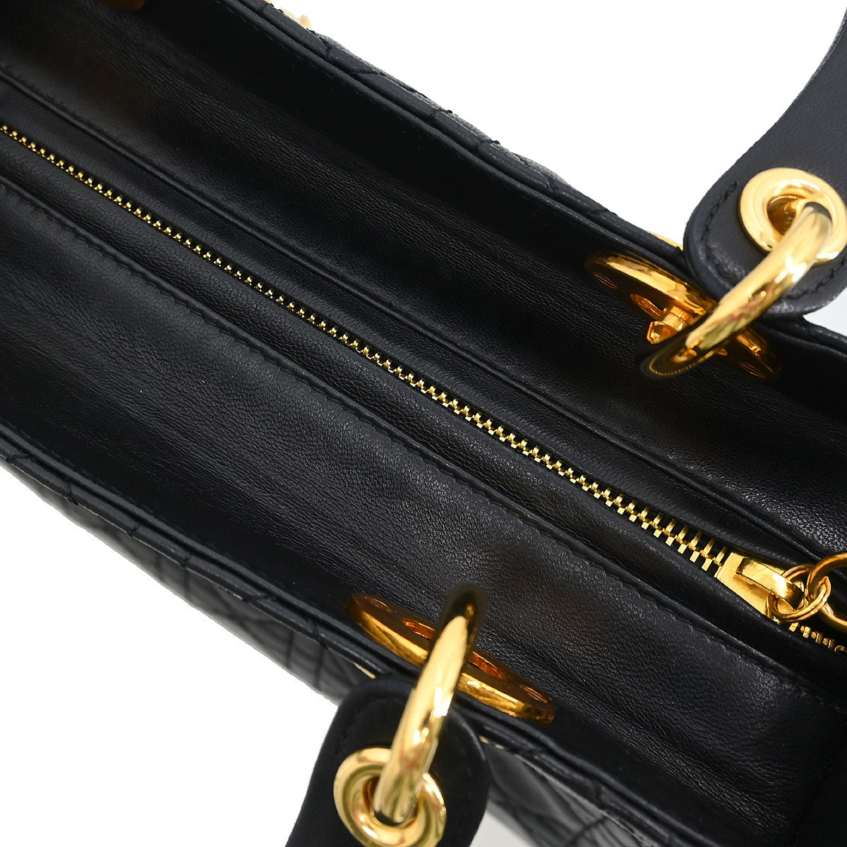 Christian Dior Black Lambskin Medium Lady Dior Cannage 2way Shoulder Handbag