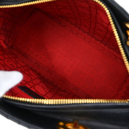 Christian Dior Black Lambskin Medium Lady Dior Cannage 2way Shoulder Handbag