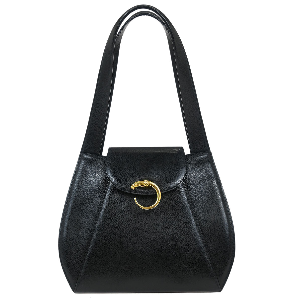 Cartier Black Leather Panthere Tote Handbag