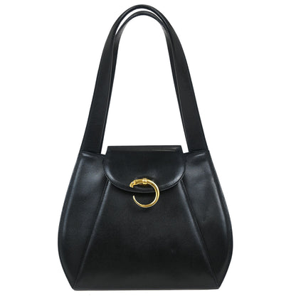 Cartier Black Leather Panthere Tote Handbag